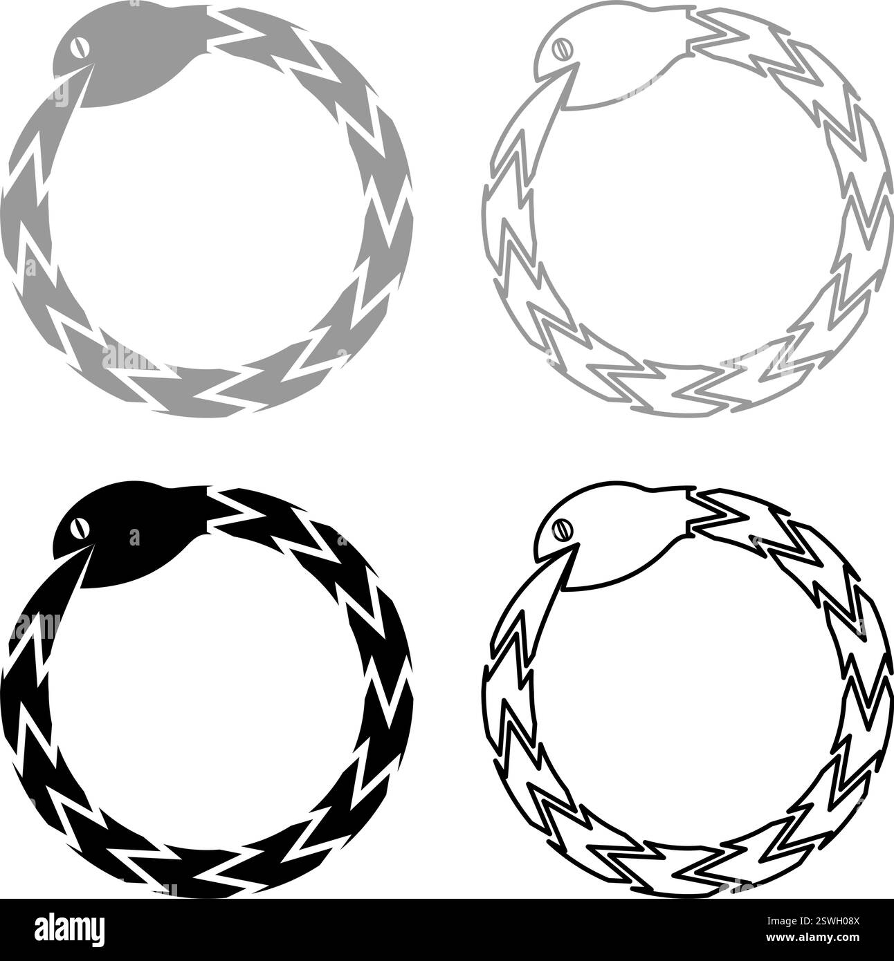 Uroboros Zhulong serpent mangeant sa propre queue enroulée dans l'anneau Ouroboros serpent Set icône gris couleur noire illustration vectorielle image simple contour de remplissage solide Illustration de Vecteur