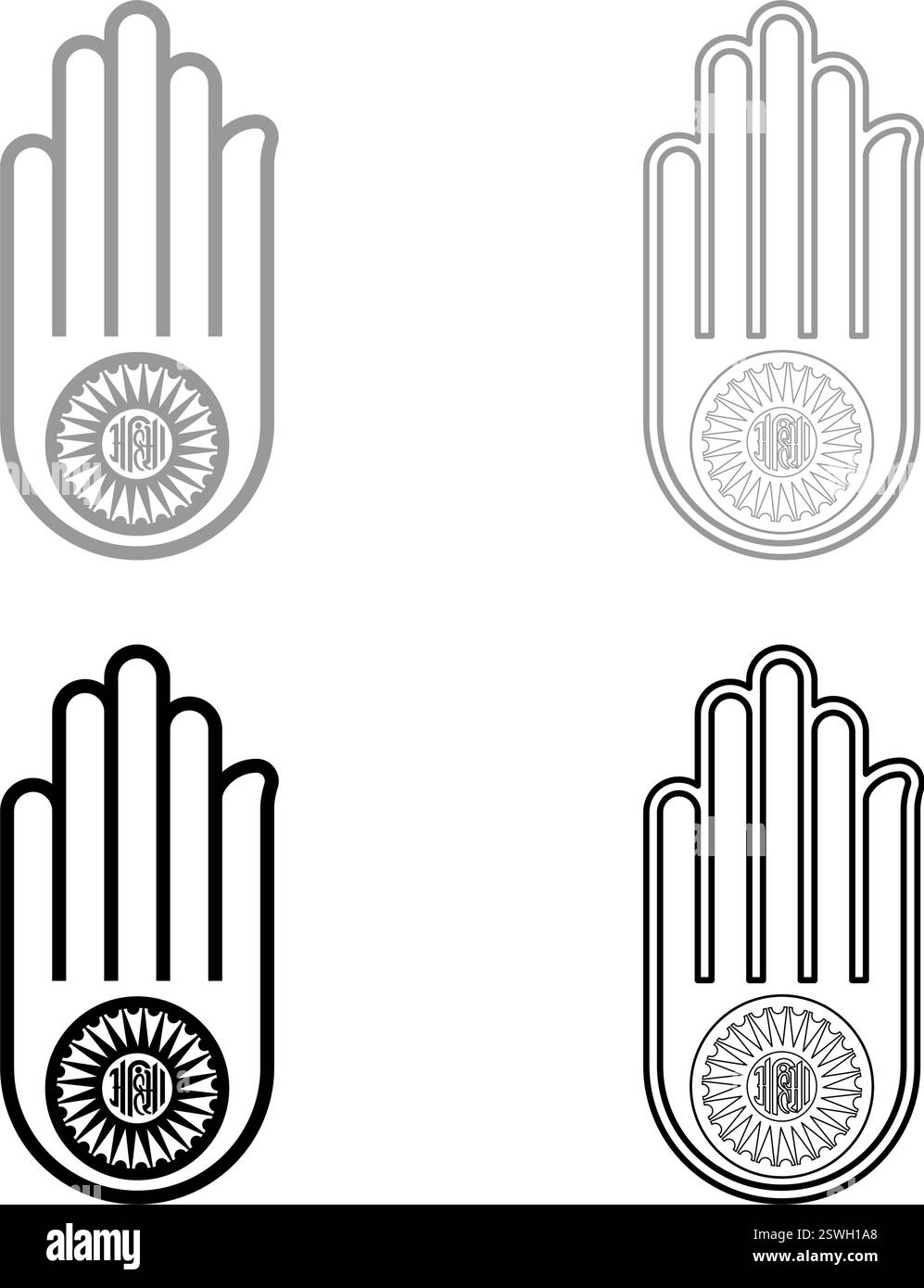 Main Akhimsa Ahimsa ARM Jainism Jain religion symbole Dharma Ahinsa Set icône gris couleur noir illustration vectorielle image simple contour de remplissage solide Illustration de Vecteur Main Akhimsa Ahimsa ARM Jainism Jain religion symbole Dharma Ahinsa Set icône gris couleur noir illustration vectorielle image simple contour de remplissage solide Illustration de Vecteur