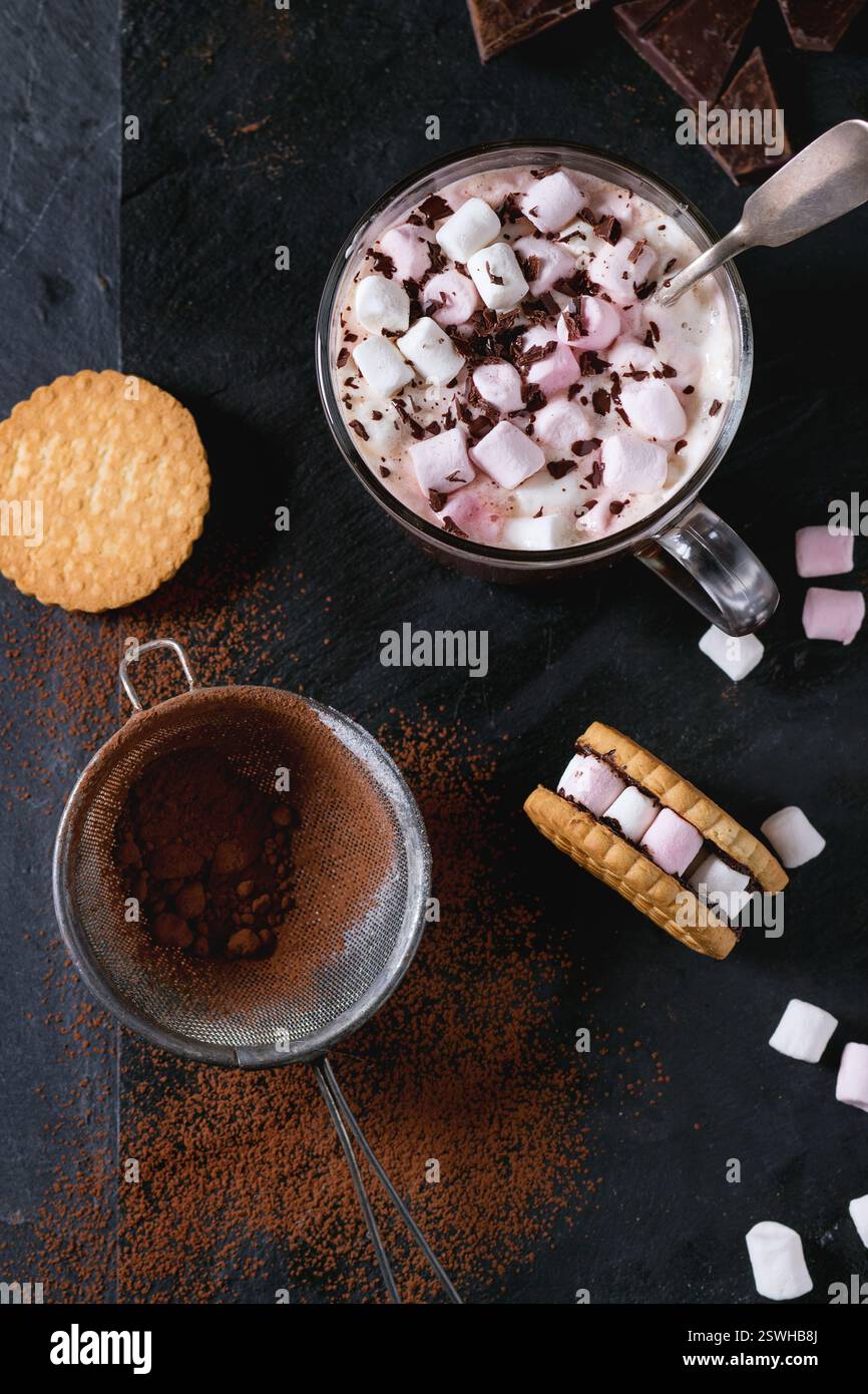 Chocolat chaud avec des guimauves Banque D'Images