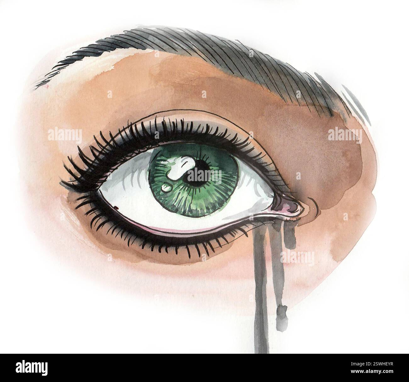 Oeil pleurant. Illustration d'aquarelle dessinée à la main Banque D'Images