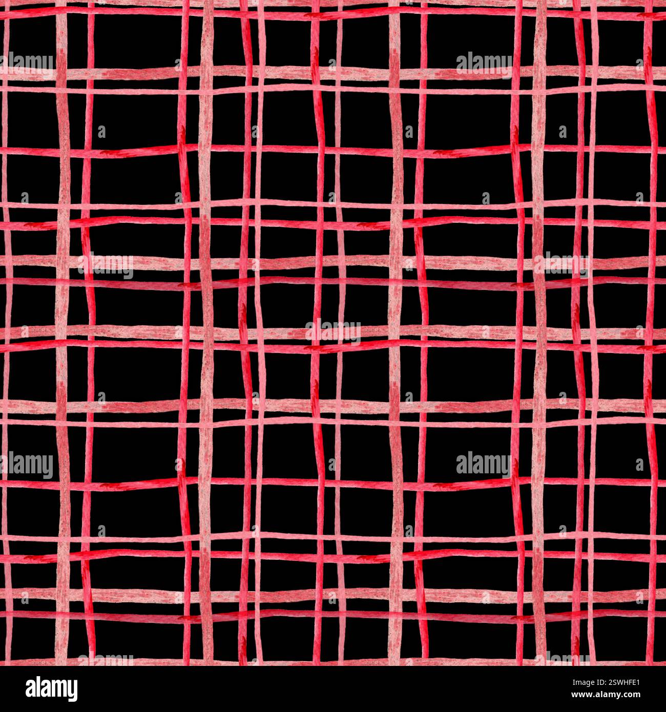 Modèle sans couture avec motif à carreaux rouge et rose peint à la main sur un fond noir. Idéal pour les textiles, papier d'emballage, papier peint et moderne Banque D'Images