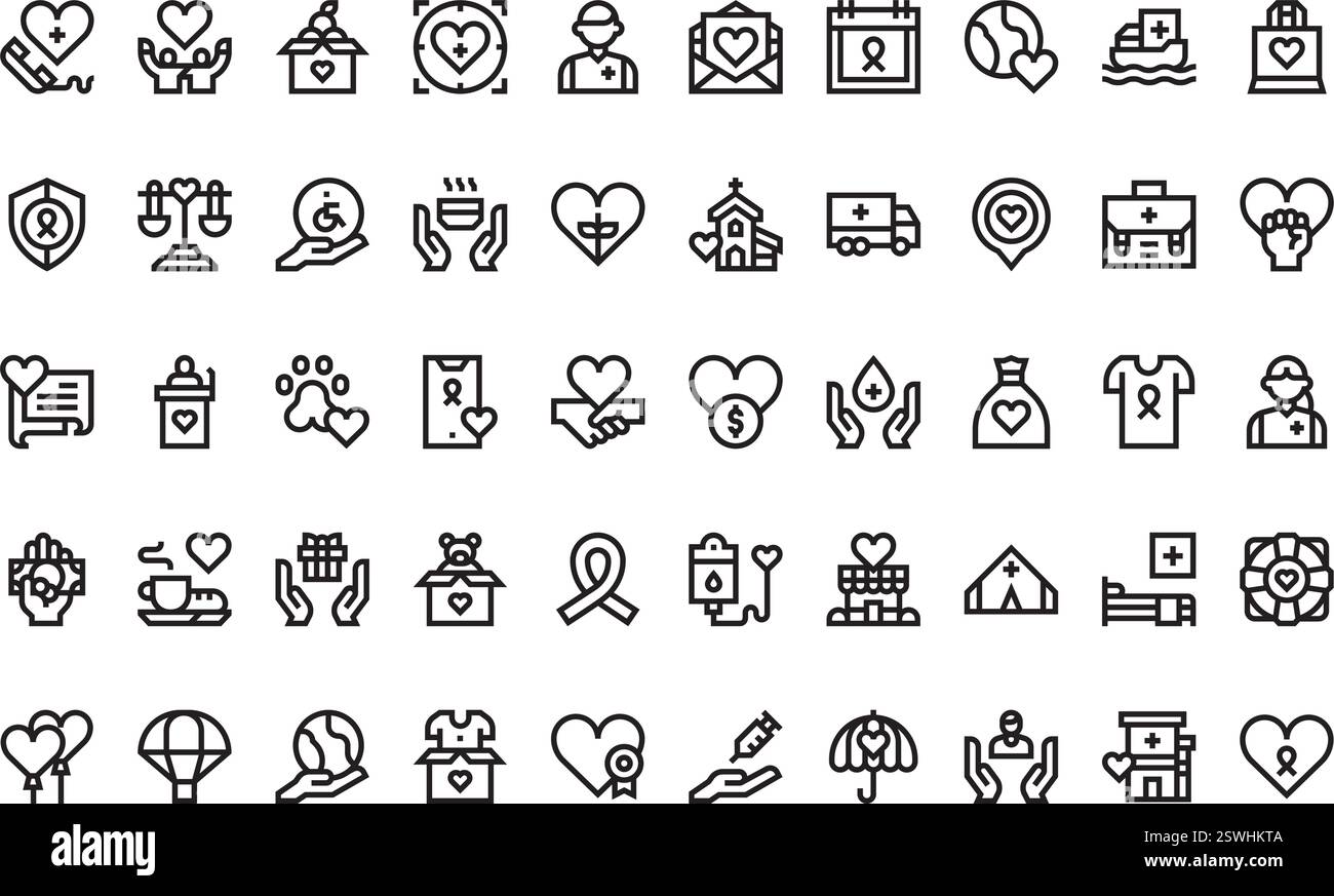 Icônes d'aide humanitaire Collection d'icônes vectorielles de haute qualité avec trait modifiable. Idéal pour les projets professionnels et créatifs. Illustration de Vecteur