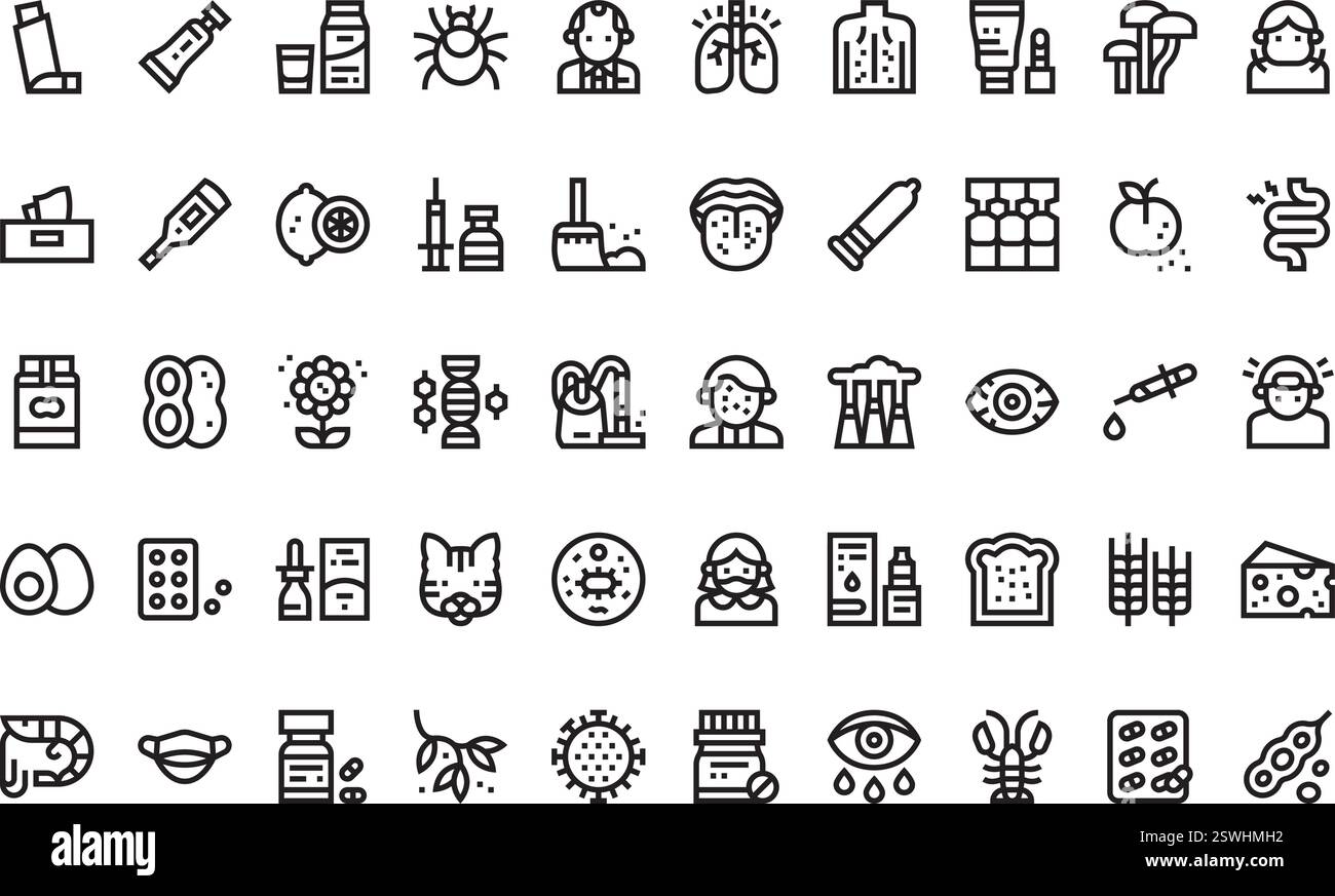 Icônes allergies Collection d'icônes vectorielles de haute qualité avec contour modifiable. Idéal pour les projets professionnels et créatifs. Illustration de Vecteur