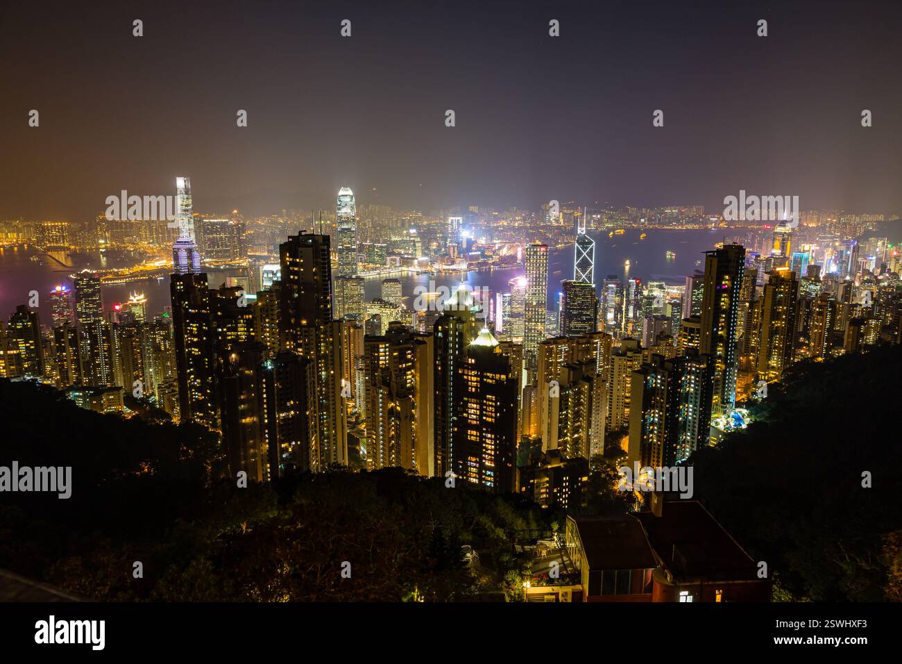 Vue de nuit depuis Victoria Peak, Hong Kong Banque D'Images