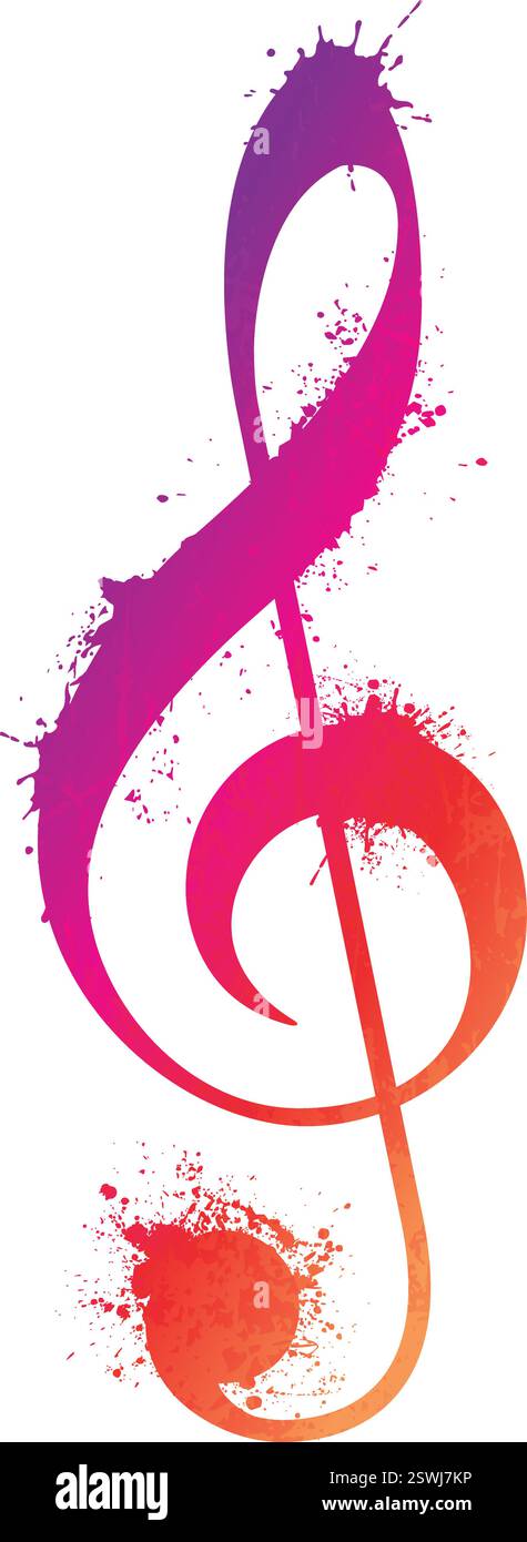 G treble clef Music notation vecteur de symbole de pulvérisation de peinture à encre grunge coloré isolé sur fond transparent Illustration de Vecteur