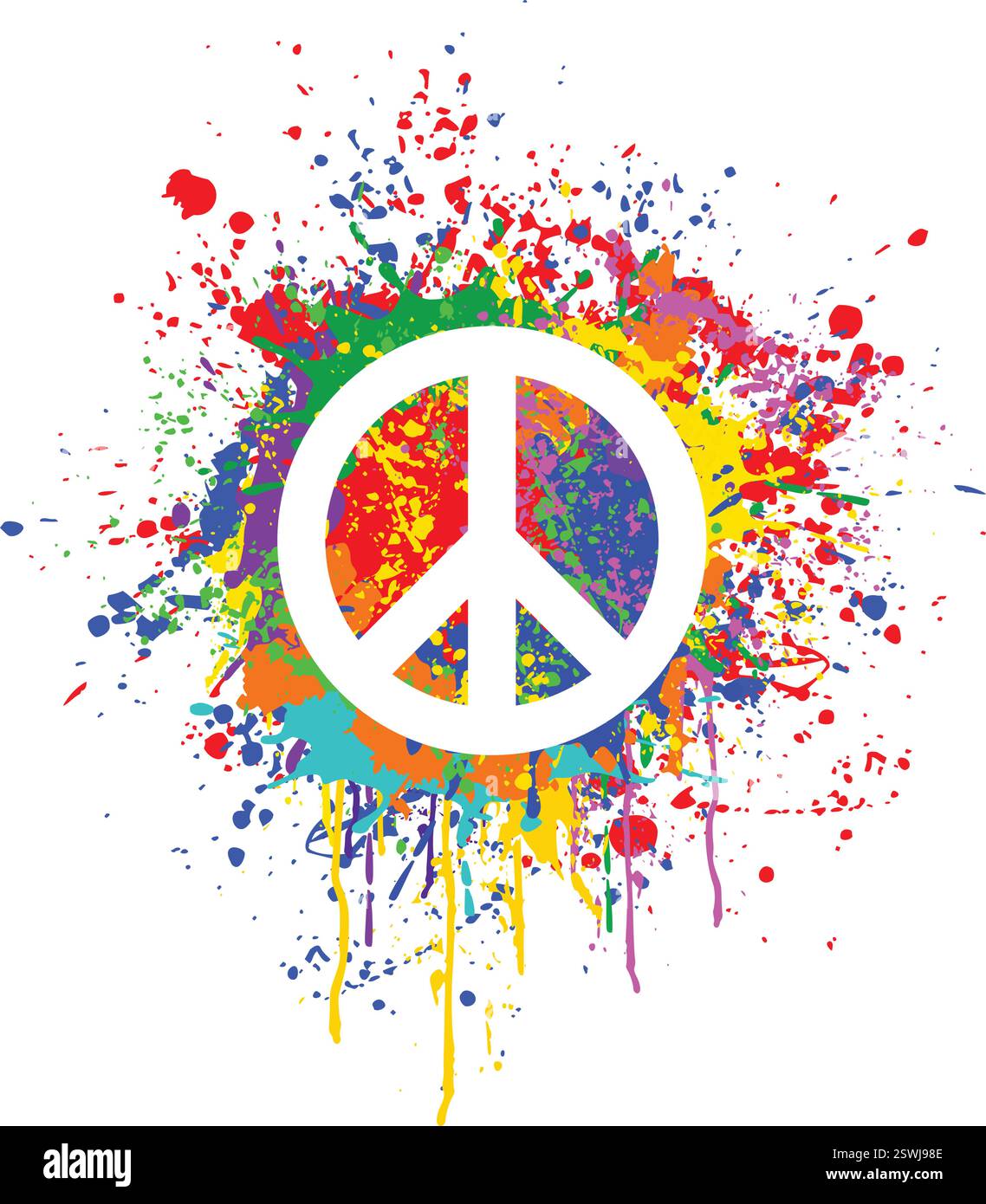 symbole de paix sur l'encre grungy ou l'élément d'éclaboussure de peinture maultiple couleurs vecteur coloré isolé sur fond transparent Illustration de Vecteur