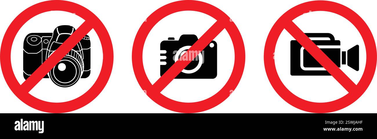 interdit aucune photographie de caméra vidéo filmant enregistrement autorisé symbole de signe dans le cercle rouge vecteur simple défini sur fond transparent Illustration de Vecteur