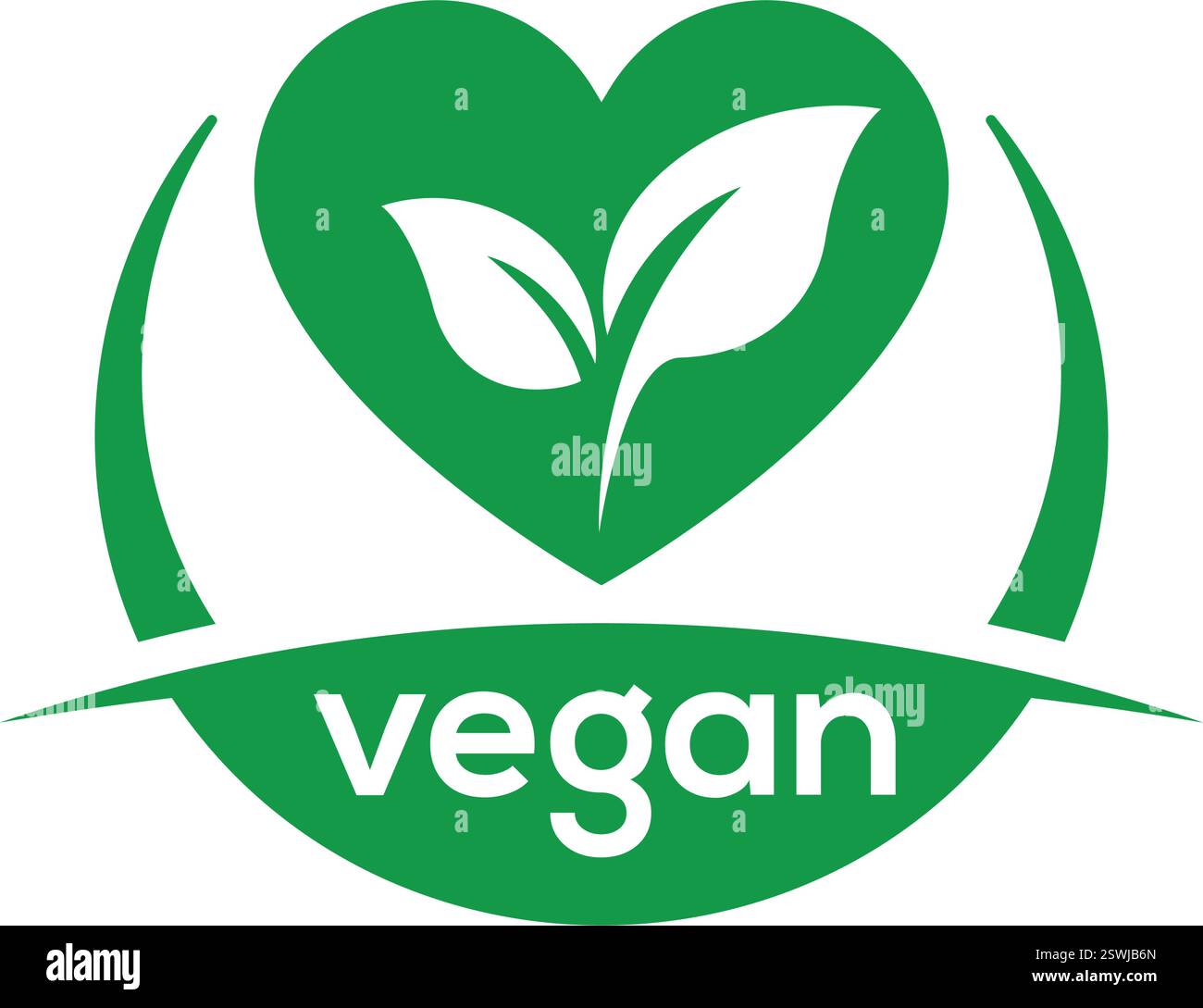 vert végétalien végétarien amour coeur feuille ronde icône de symbole de logo dans le vecteur de cercle isolé sur fond blanc Illustration de Vecteur