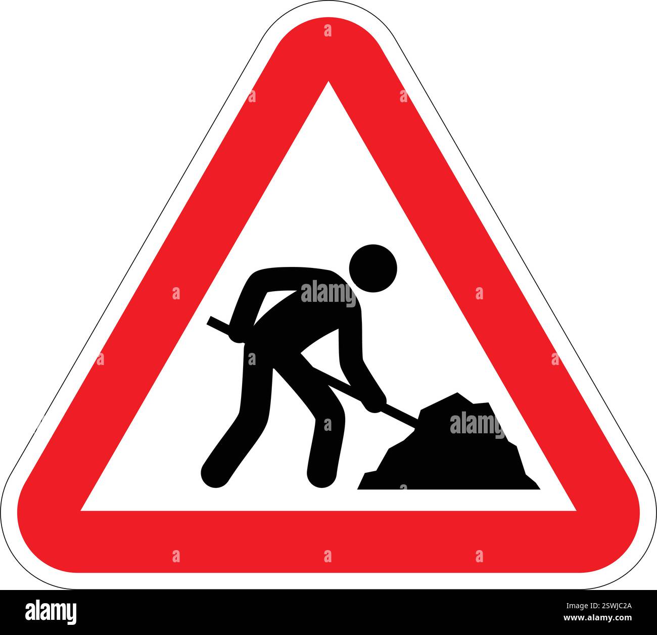 les hommes de travaux routiers classiques au panneau d'avertissement de danger de travail dans le vecteur de symbole de triangle blanc rouge isolé sur fond transparent Illustration de Vecteur