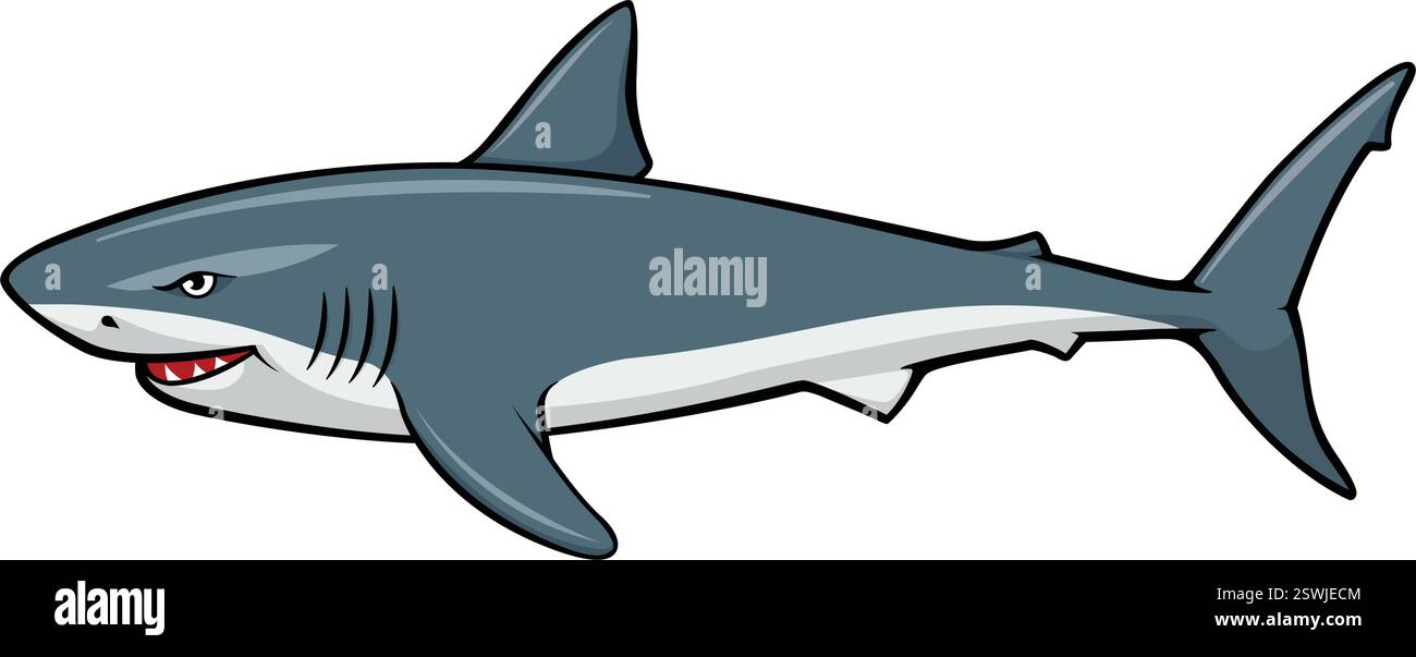 shark grand pointeur blanc vecteur de vue latérale de dessin animé isolé sur fond transparent Illustration de Vecteur