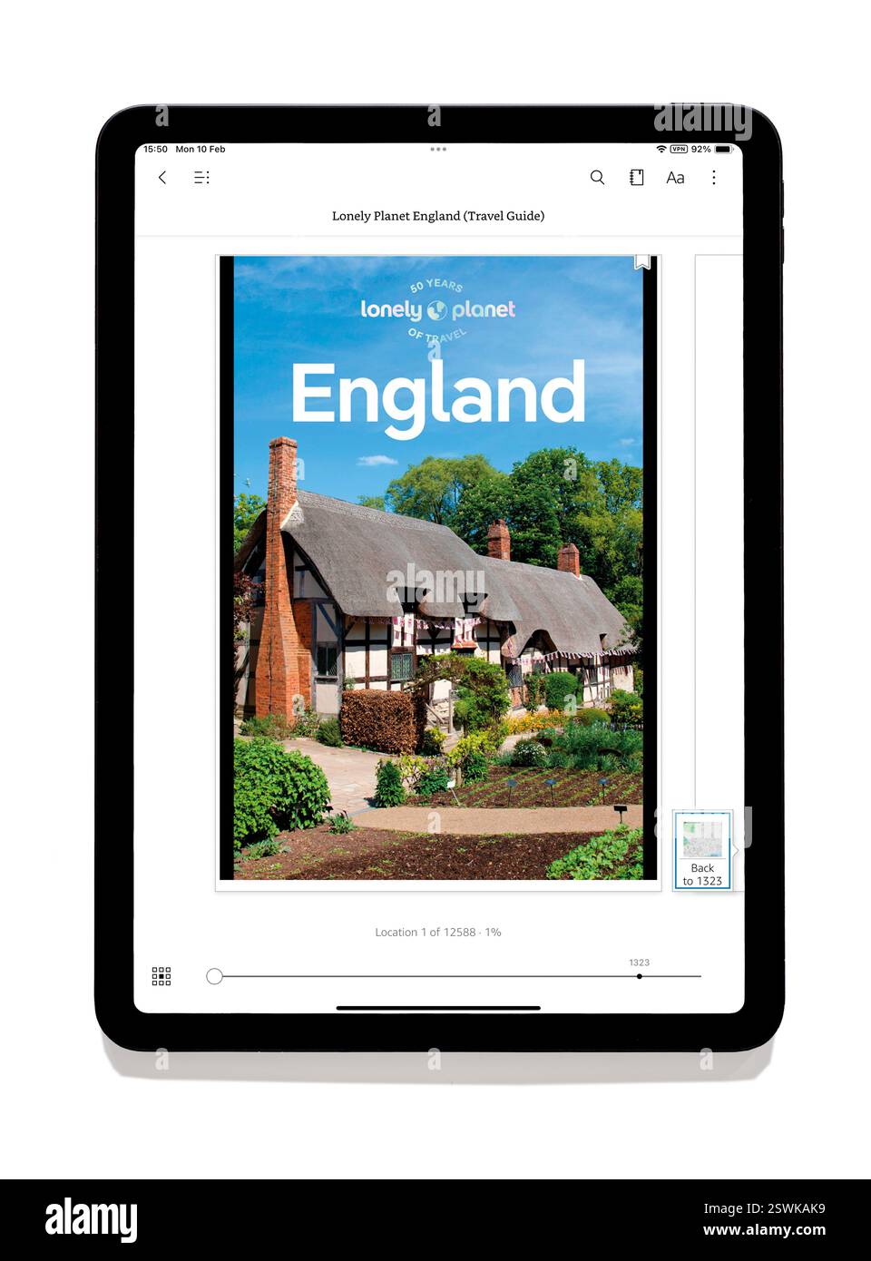 Le guide de voyage Lonely Planet England sur l'application Kindle sur iPad Banque D'Images