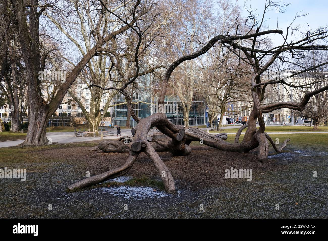 Salzbourg, Autriche - 5 février 2025. Kurgarten, un jardin semblable à un parc dans le quartier de Neustadt près des célèbres jardins Mirabell dans la ville de Salzbourg, Autriche. Banque D'Images