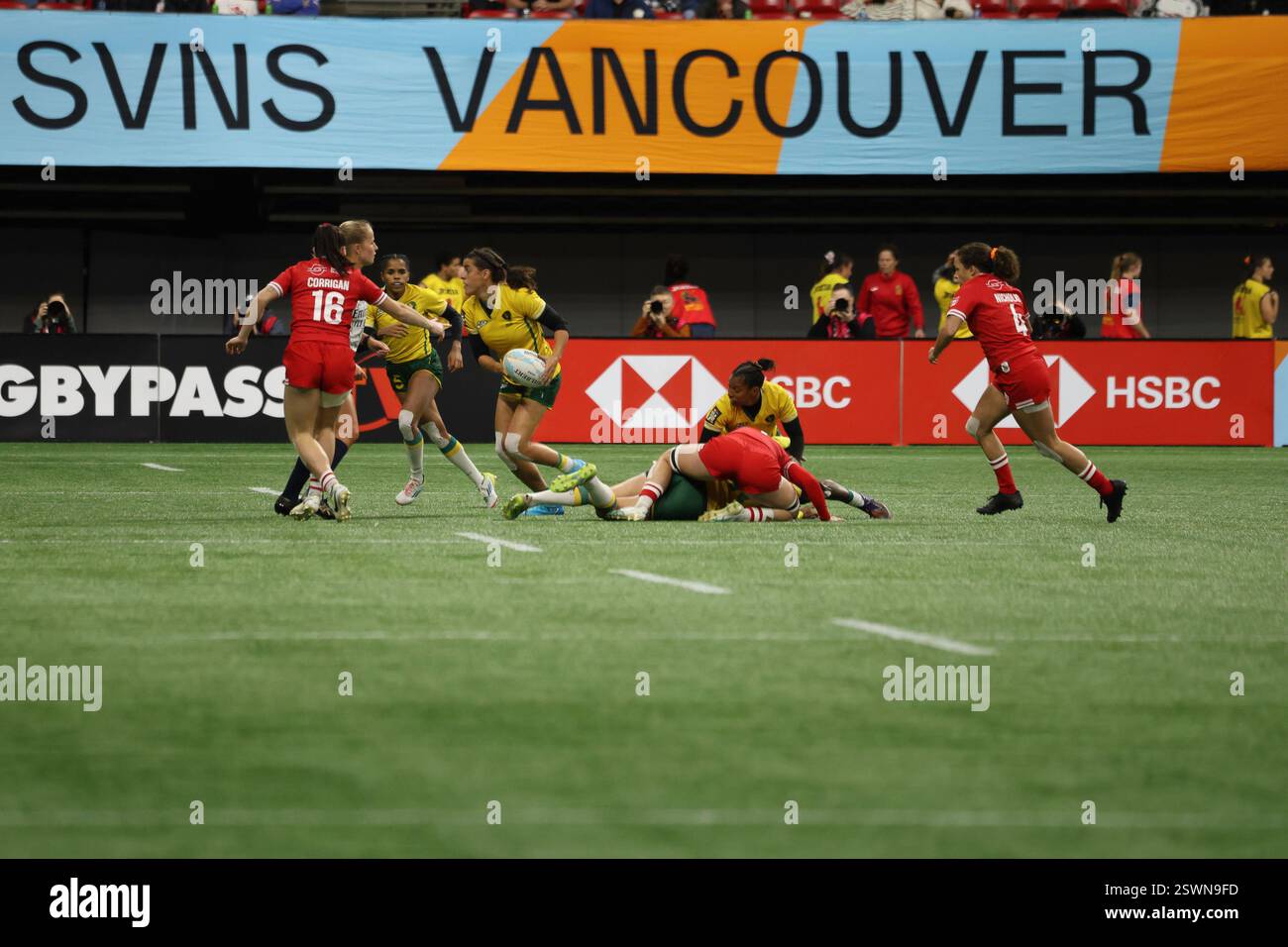 Vancouver, Canada. 21 février 2025. VANCOUVER, C.-B. - 21 FÉVRIER : match de rugby féminin de la série World Rugby Sevens entre le Canada et le Brésil au BC place Stadium de Vancouver, Canada, le 21 février 2025. (Photo de Tomaz Jr/Pximages) crédit : px images/Alamy Live News Banque D'Images