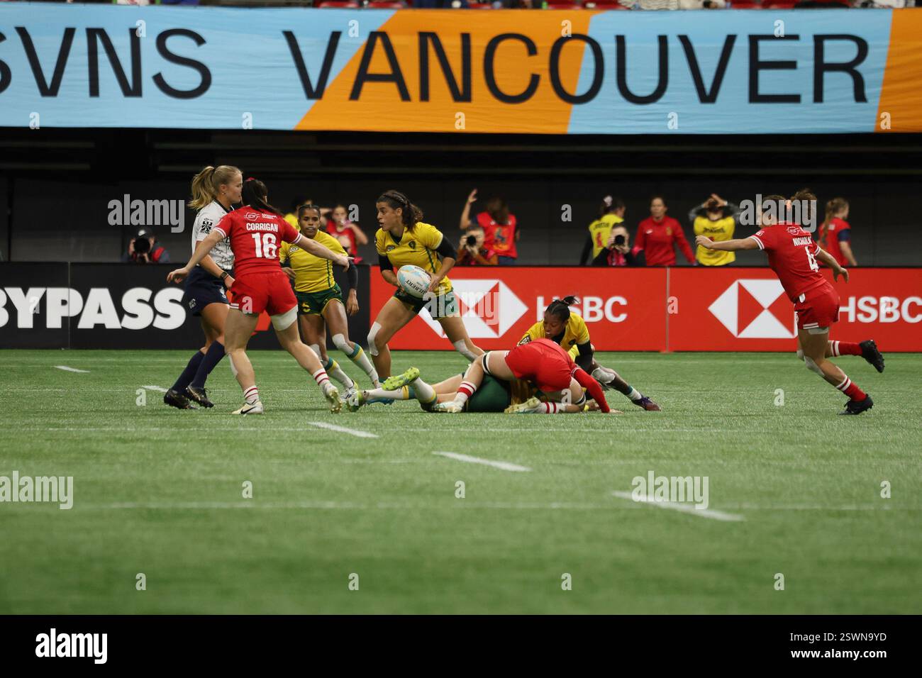 Vancouver, Vancouver, C.-B., Canada. 21 février 2025. Match de rugby féminin World Rugby Sevens Series entre le Canada et le Brésil au BC place Stadium de Vancouver, Canada, le 21 février 2025. (Photo de Tomaz Jr/Pximages) (crédit image : © Tomaz Jr/PX Imagens via ZUMA Press Wire) USAGE ÉDITORIAL SEULEMENT! Non destiné à UN USAGE commercial ! Banque D'Images