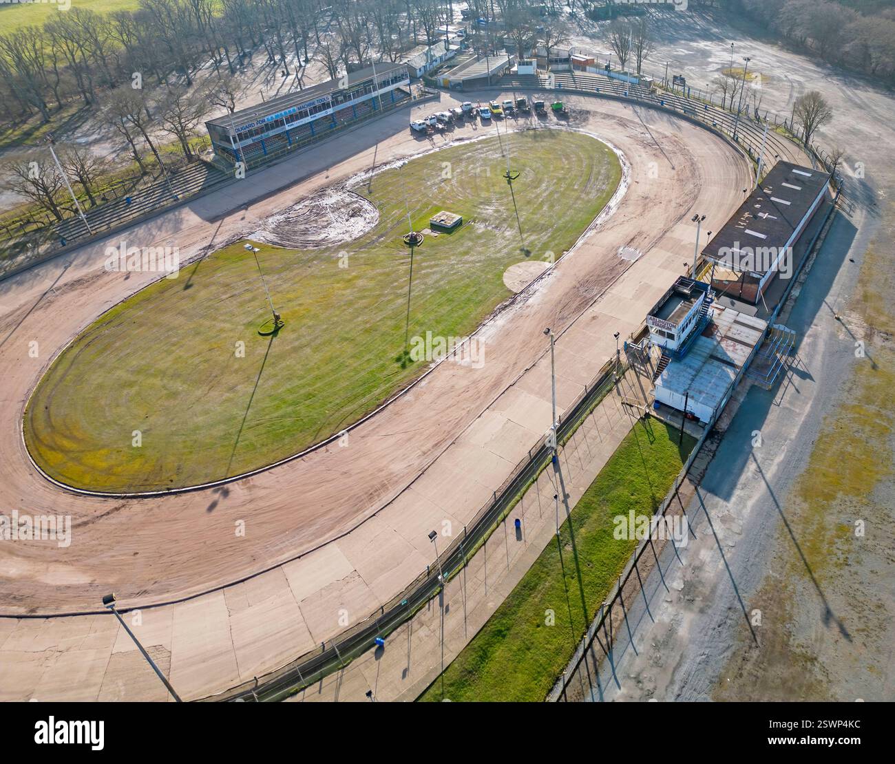 vue aérienne du stade d'arlington, un circuit de course de stock-cars de 350 mètres dans l'est du sussex Banque D'Images
