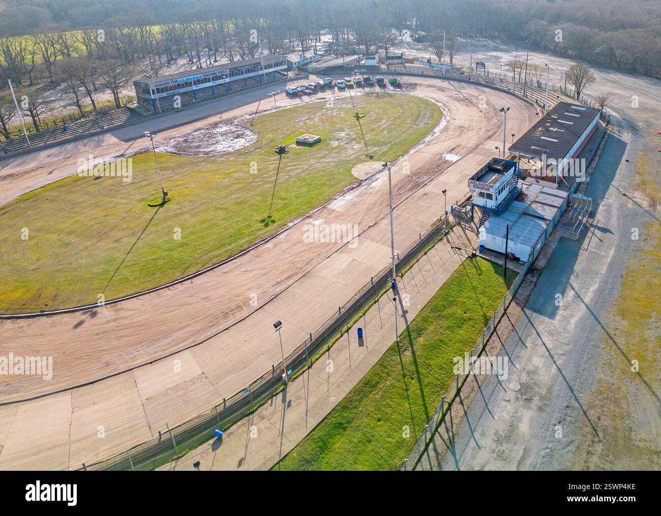 vue aérienne du stade d'arlington, un circuit de course de stock-cars de 350 mètres dans l'est du sussex Banque D'Images