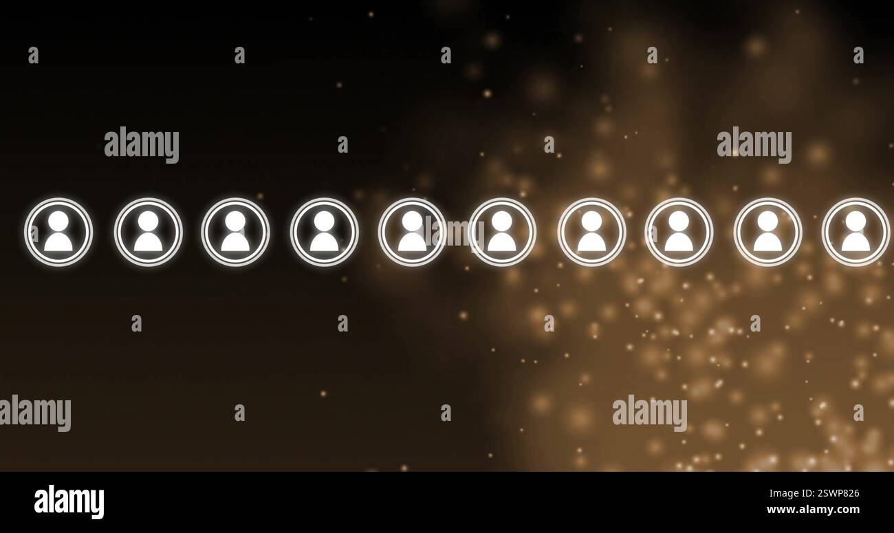 Rangée d'icônes utilisateur sur fond bokeh doré Banque D'Images