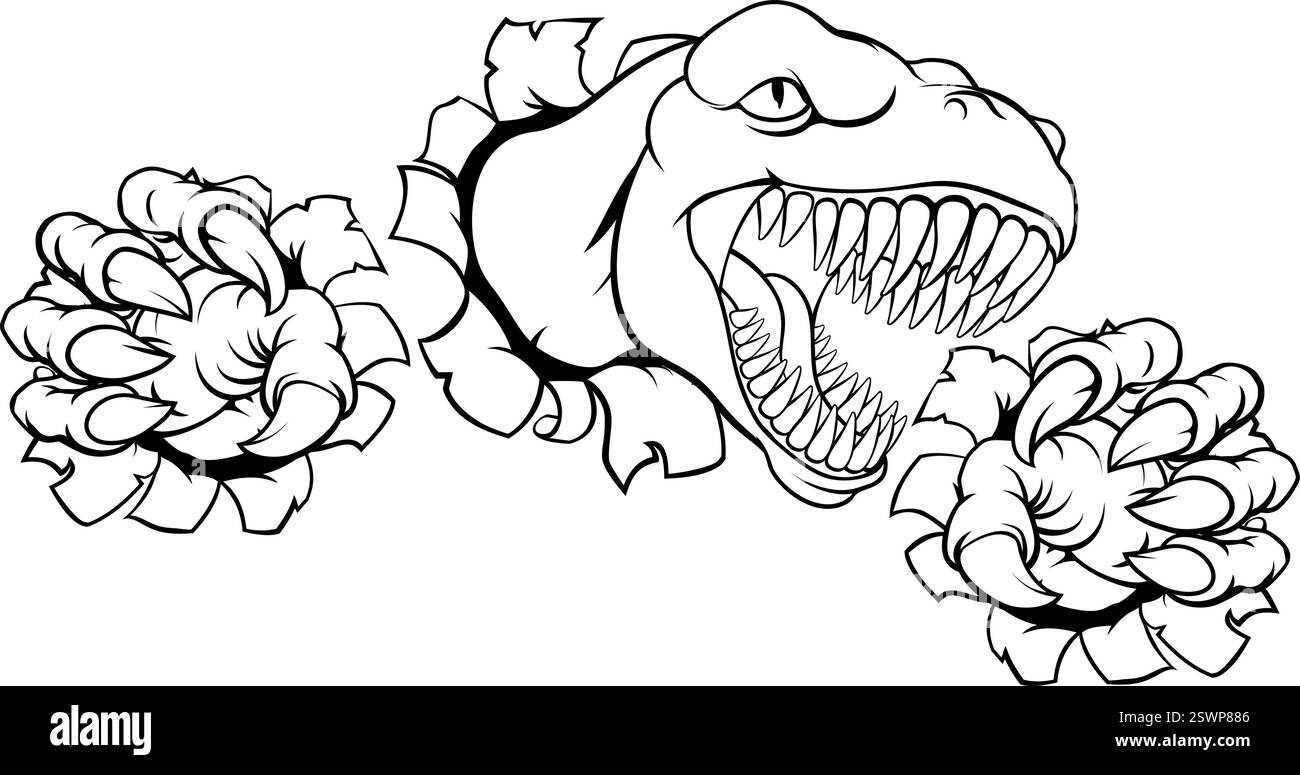 Griffe de monstre de dinosaure T Rex déchirure mur cassant Illustration de Vecteur