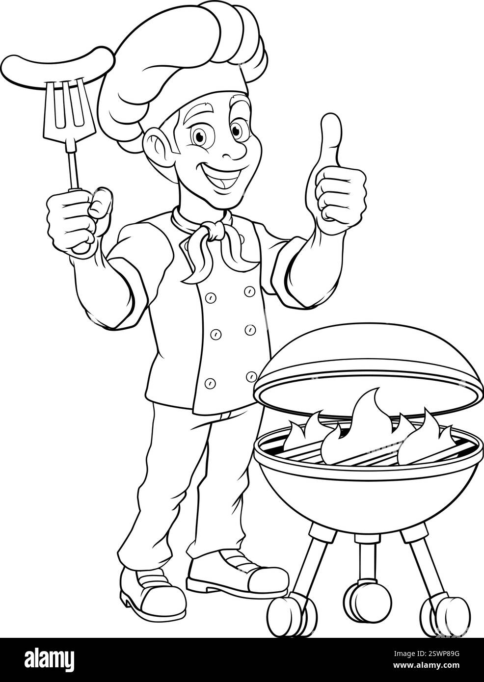 Chef Cartoon barbecue Cook Man Mascot personnage Illustration de Vecteur