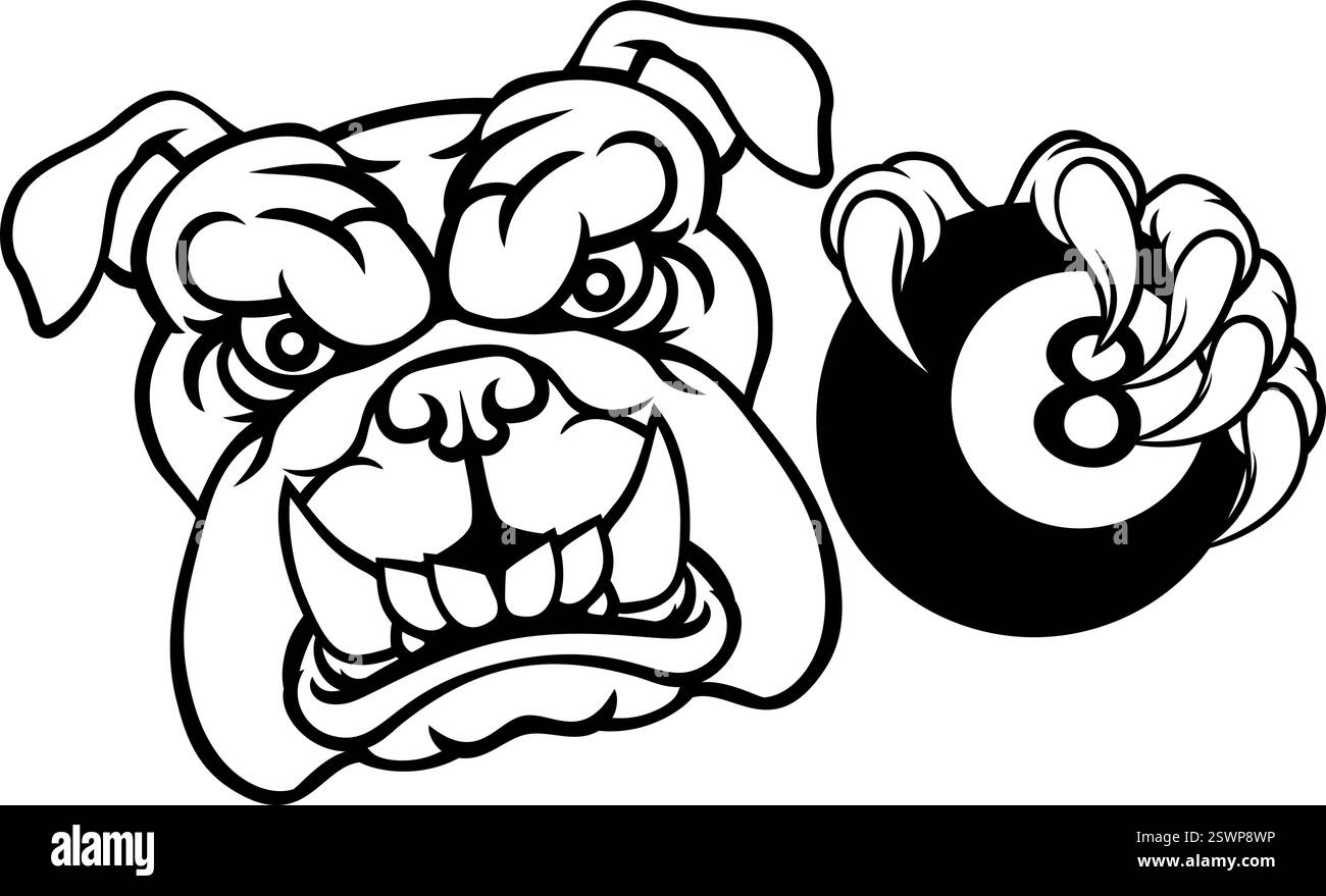 Bulldog chien Angry Pool billard mascotte dessin animé Illustration de Vecteur
