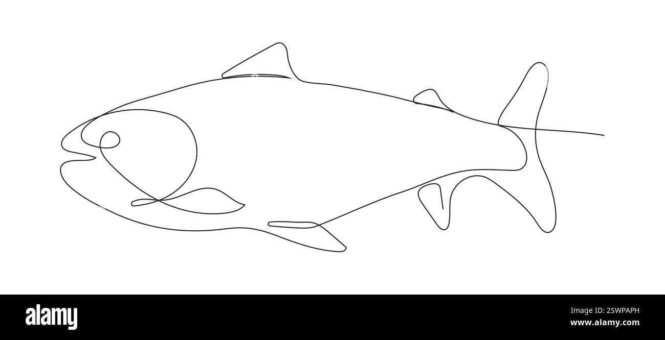 Dessin minimaliste au trait continu d'un poisson, y compris la morue, la truite et le saumon.ns. Illustration de Vecteur