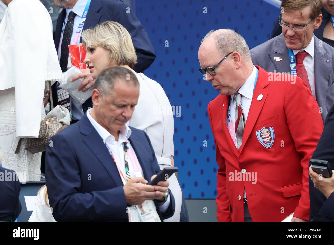 26 juillet 2024 - Paris, France : le Prince Albert II de Monaco et son épouse la Princesse Charlene (Charlene Wittstock) arrivent pour la cérémonie d'ouverture du Banque D'Images