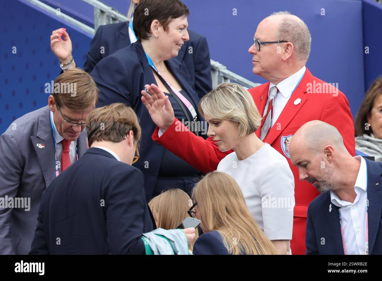 26 juillet 2024 - Paris, France : le Prince Albert II de Monaco et son épouse la Princesse Charlene (Charlene Wittstock) arrivent pour la cérémonie d'ouverture du Banque D'Images