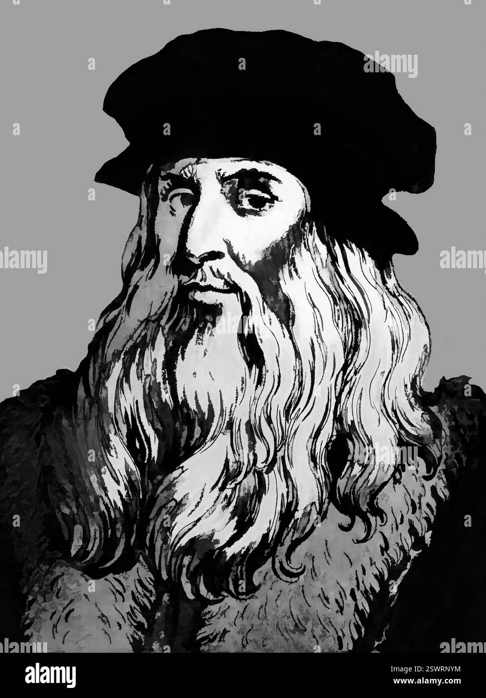 Léonard de Vinci, 1452 - 1519, peintre, sculpteur, architecte et ingénieur italien, édité numériquement d'après Wincelslaus Hollar Banque D'Images