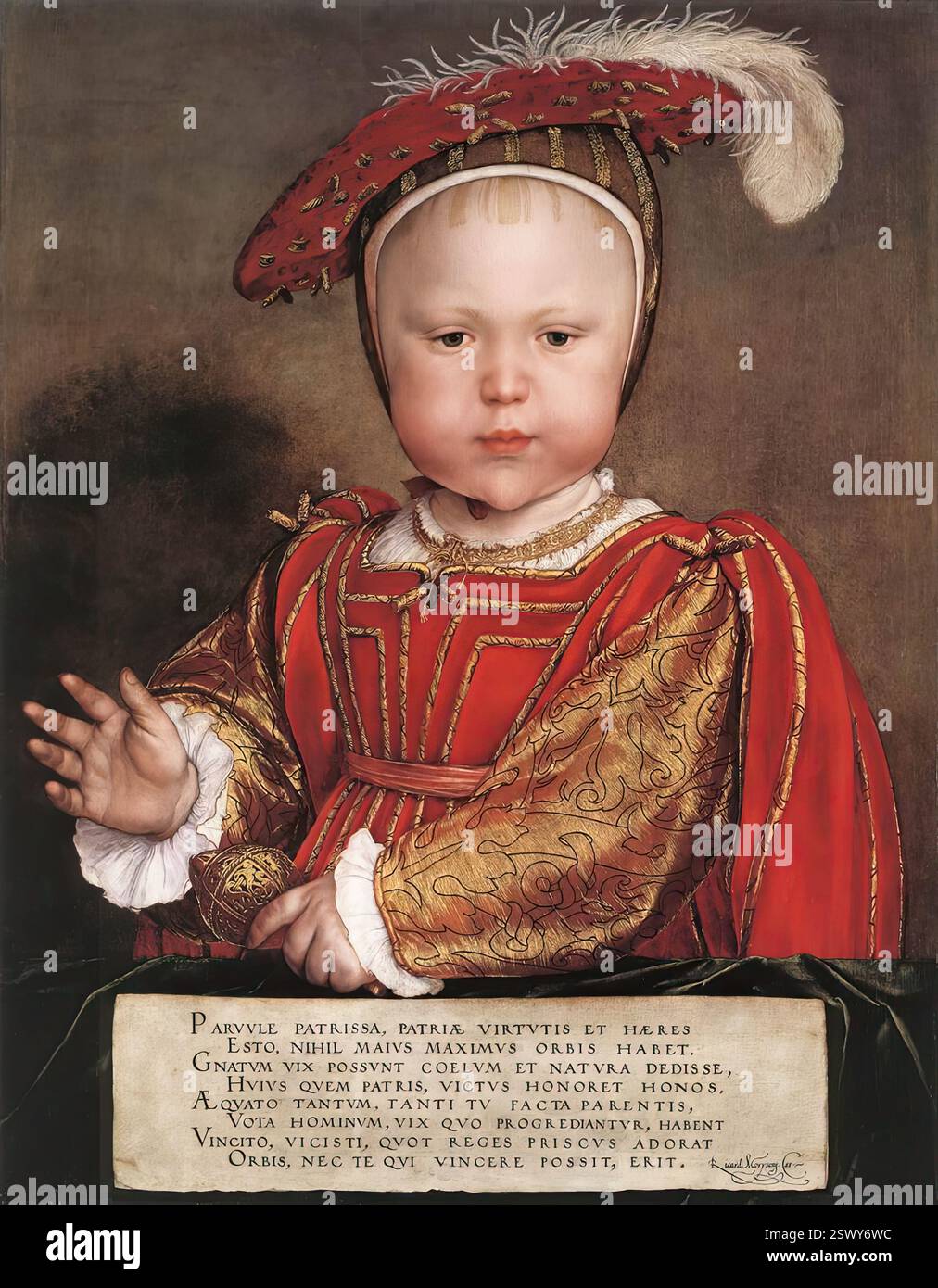 HOLBEIN, Hans le jeune (né en 1497, Augsbourg, décédé en 1543, Londres) Portrait d'Édouard, Prince de Galles c. 1539 huile sur chêne, 57 x 44 cm National Gallery of Art, Washington Édouard VI (1537-1553), roi d'Angleterre et d'Irlande de 1547 à 1553, était le seul fils légitime du roi Henri VIII ; sa mère, troisième épouse d'Henri VIII, Jane Seymour, est décédée 12 jours après sa naissance. Bien qu'Edward ait traditionnellement été considéré comme un enfant fragile qui n'a jamais été en bonne santé, certaines autorités récentes ont maintenu que jusqu'à plusieurs années avant sa mort, il était un jeune robuste et sportif. Ses tuteurs se trompent Banque D'Images