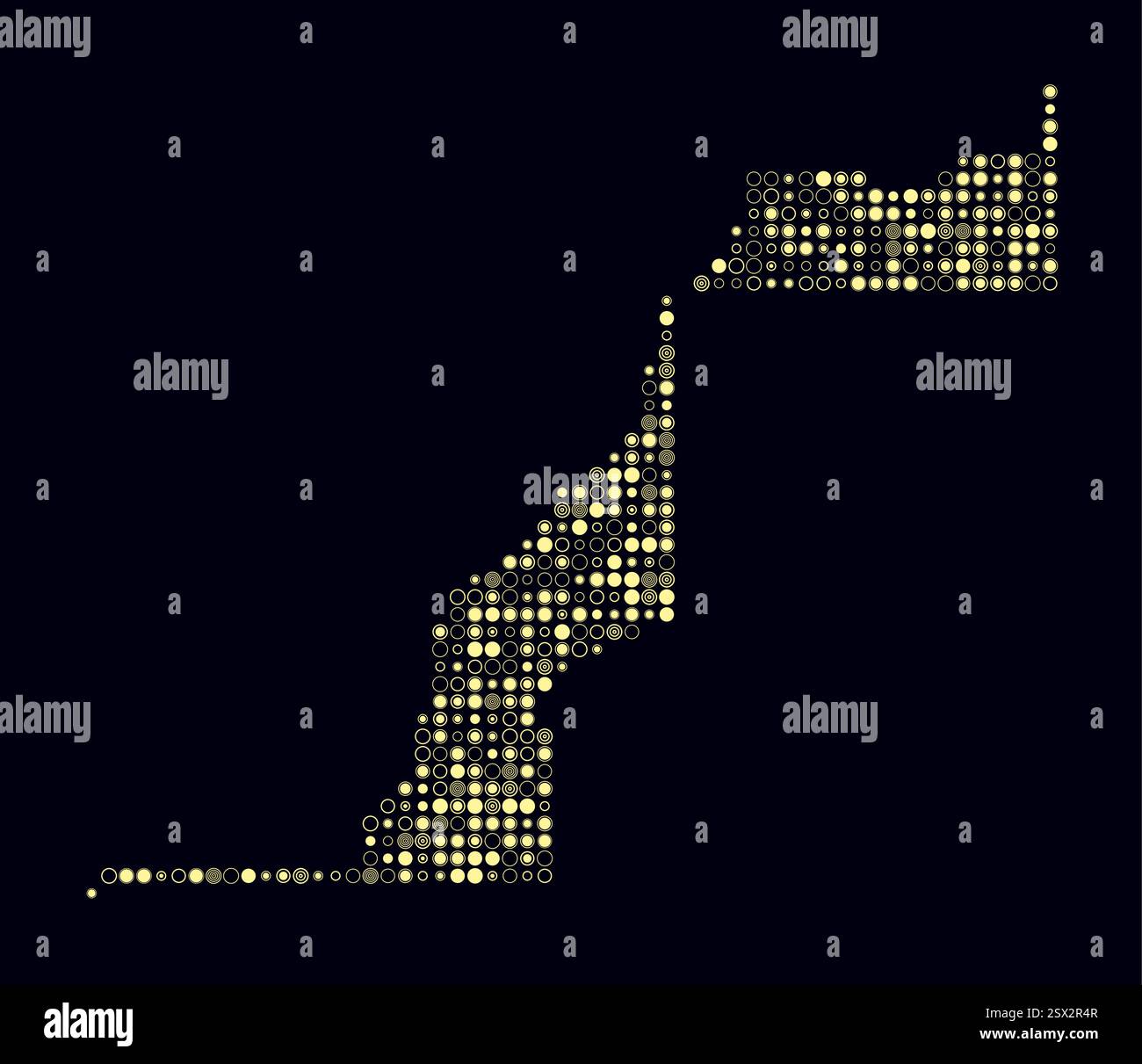 Sahara Occidental, forme du pays construit de cellules colorées. Carte de style numérique du Sahara Occidental sur fond sombre. Blocs circulaires de petite taille. Illustration de Vecteur