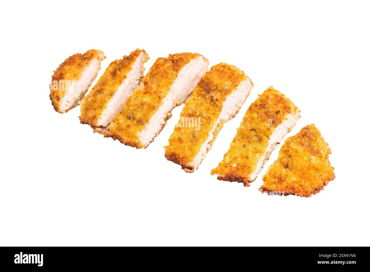 Tendres côtelettes de poulet katsu, enrobées de chapelure croustillante et frites à la perfection. Idéal pour un repas satisfaisant ou comme garniture pour le riz. isolé sur Banque D'Images