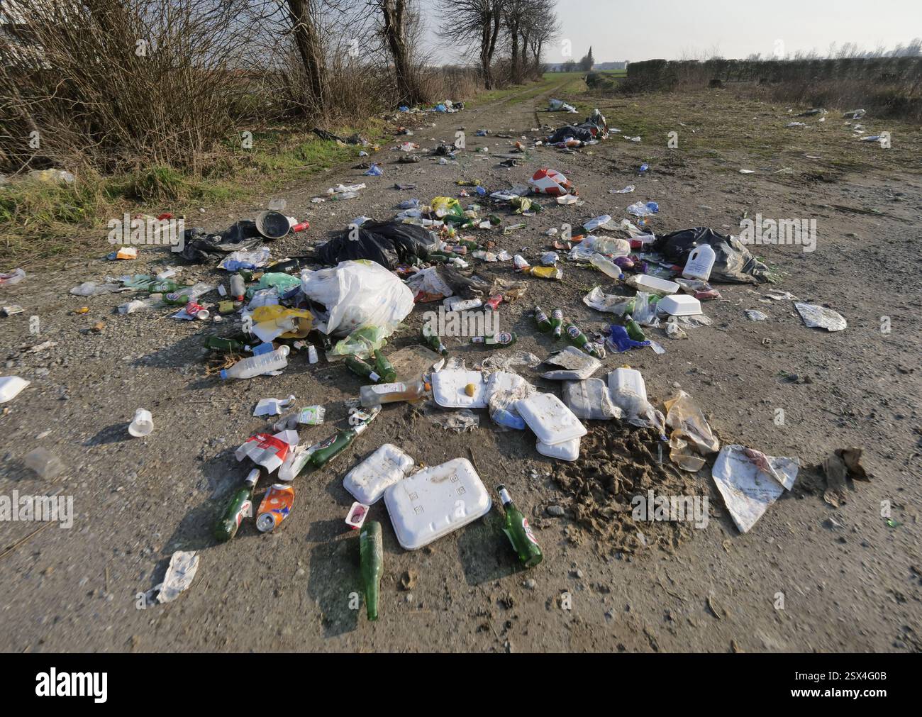 Il y a une urgence de déchets abandonnés dans la basse vallée du Pô, les routes, les champs agricoles et les fossés comme décharges Banque D'Images