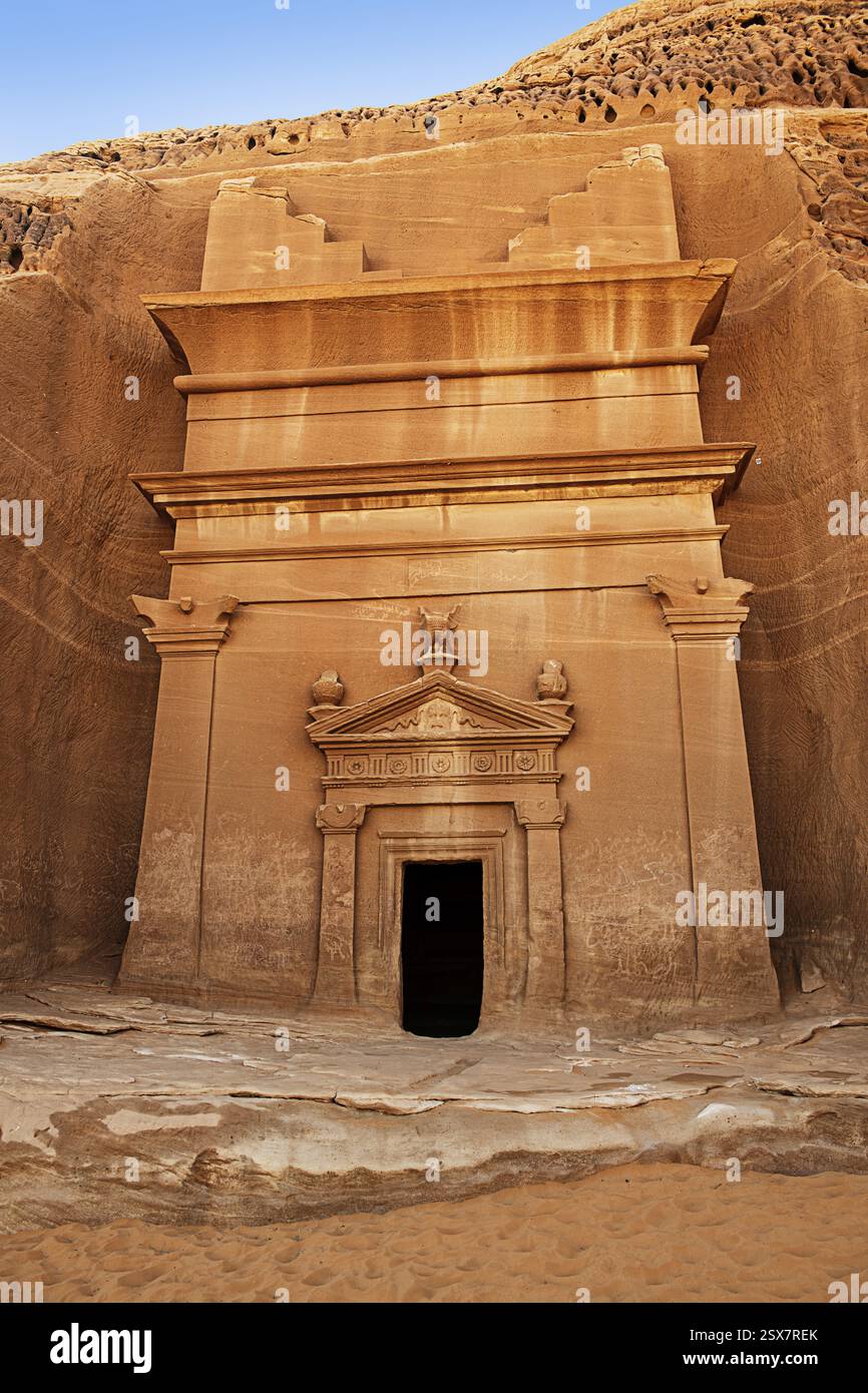 Tombe de roche, site de l'UNESCO Maidain Saleh ou Hegra, Al Ula, Royaume d'Arabie Saoudite Banque D'Images
