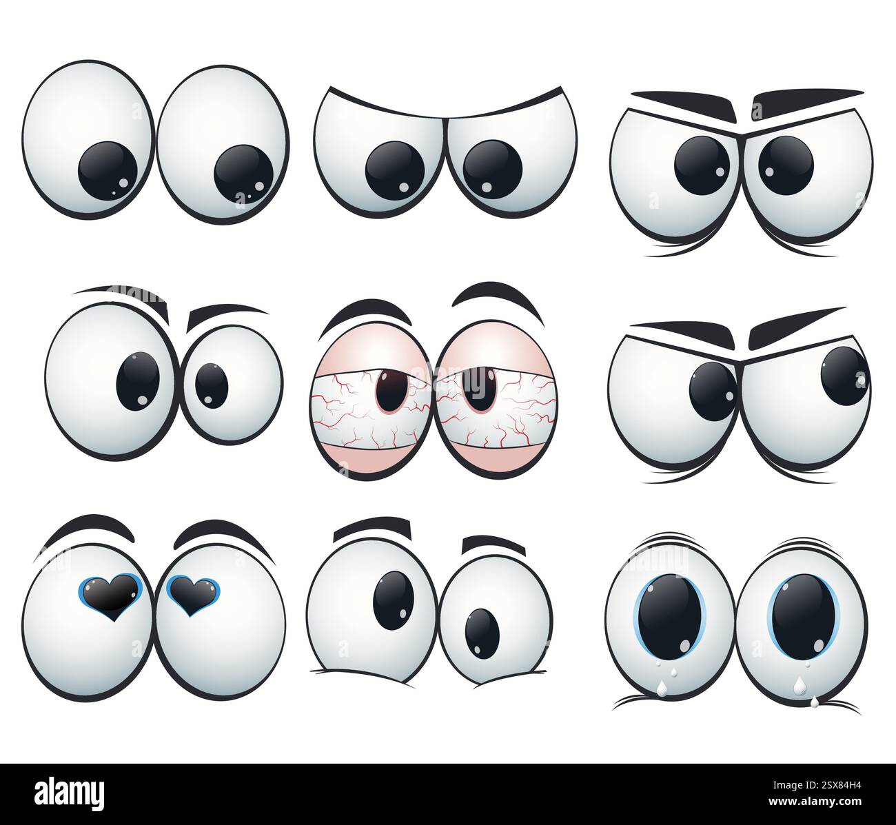 Yeux d'expression de dessin animé avec des vues différentes Illustration de Vecteur