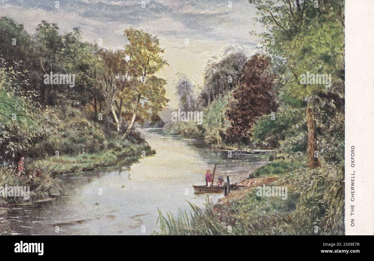 Carte postale vintage de on the Cherwell, Oxford. Banque D'Images