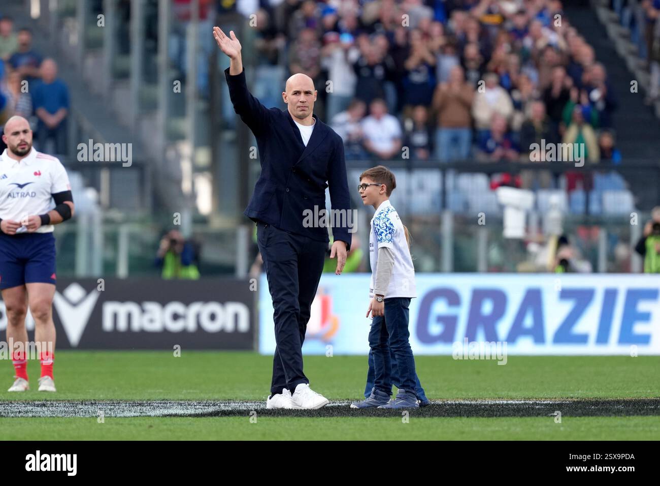 Rome, Italie. 23 février 2025. Sergio Parisse, ancien Italien, lors du match de rugby des six Nations entre l'Italie et la France au stade Olimpico de Rome (Italie), le 23 février 2025. Crédit : Insidefoto/Alamy Live News Banque D'Images