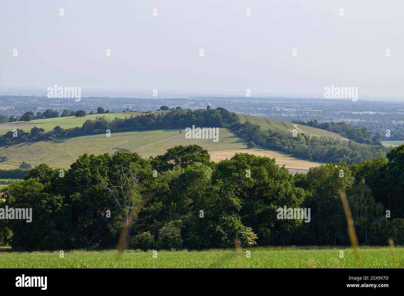Une vue sur la campagne du Sussex regardant vers le sud vers la colline Halnaker et Halnaker moulin à vent Banque D'Images