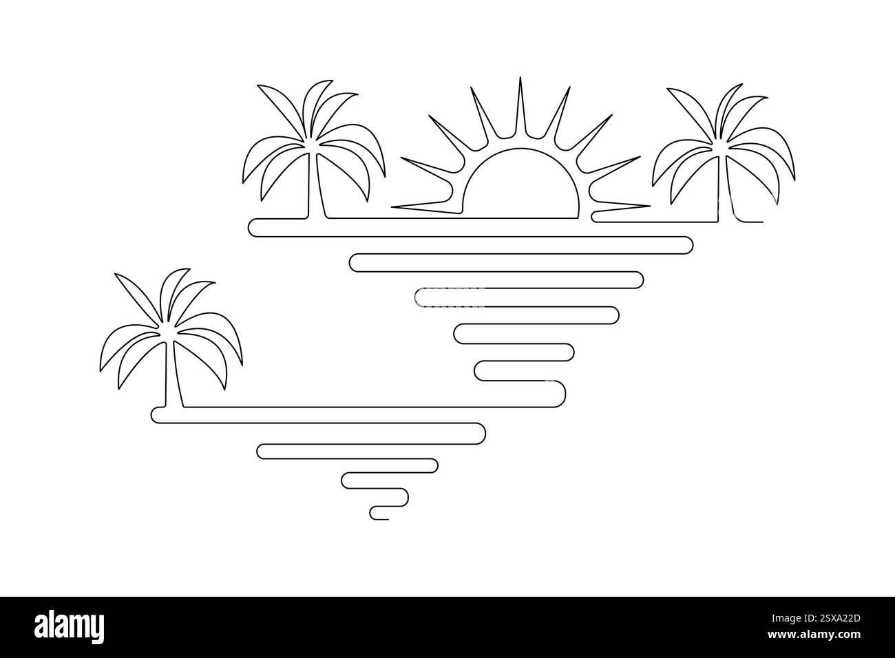 Coucher de soleil dessin d'une ligne de l'icône vectorielle minimaliste avec fond noir et blanc Illustration de Vecteur