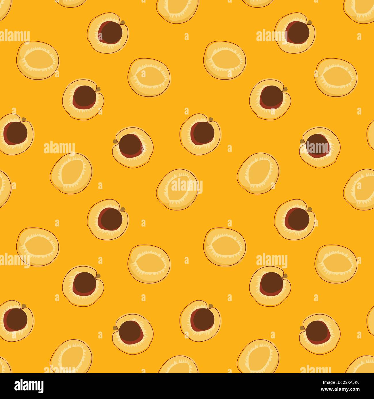 Illustration dessinée à la main sans couture prune mûre entière dans une peau d'orange, une demi-prune avec une pierre et une tranche de prune. Illustration vectorielle, impression de bande dessinée Illustration de Vecteur