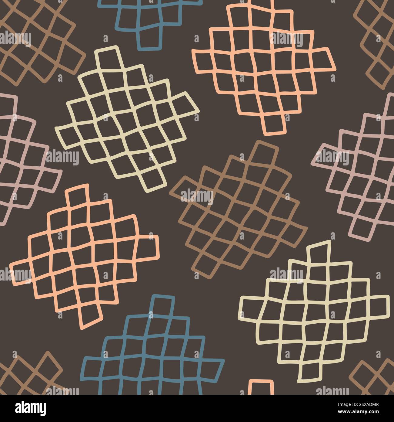 Motif abstrait avec des formes en forme de grille faites de carrés interconnectés et légèrement irréguliers. Illustration de Vecteur