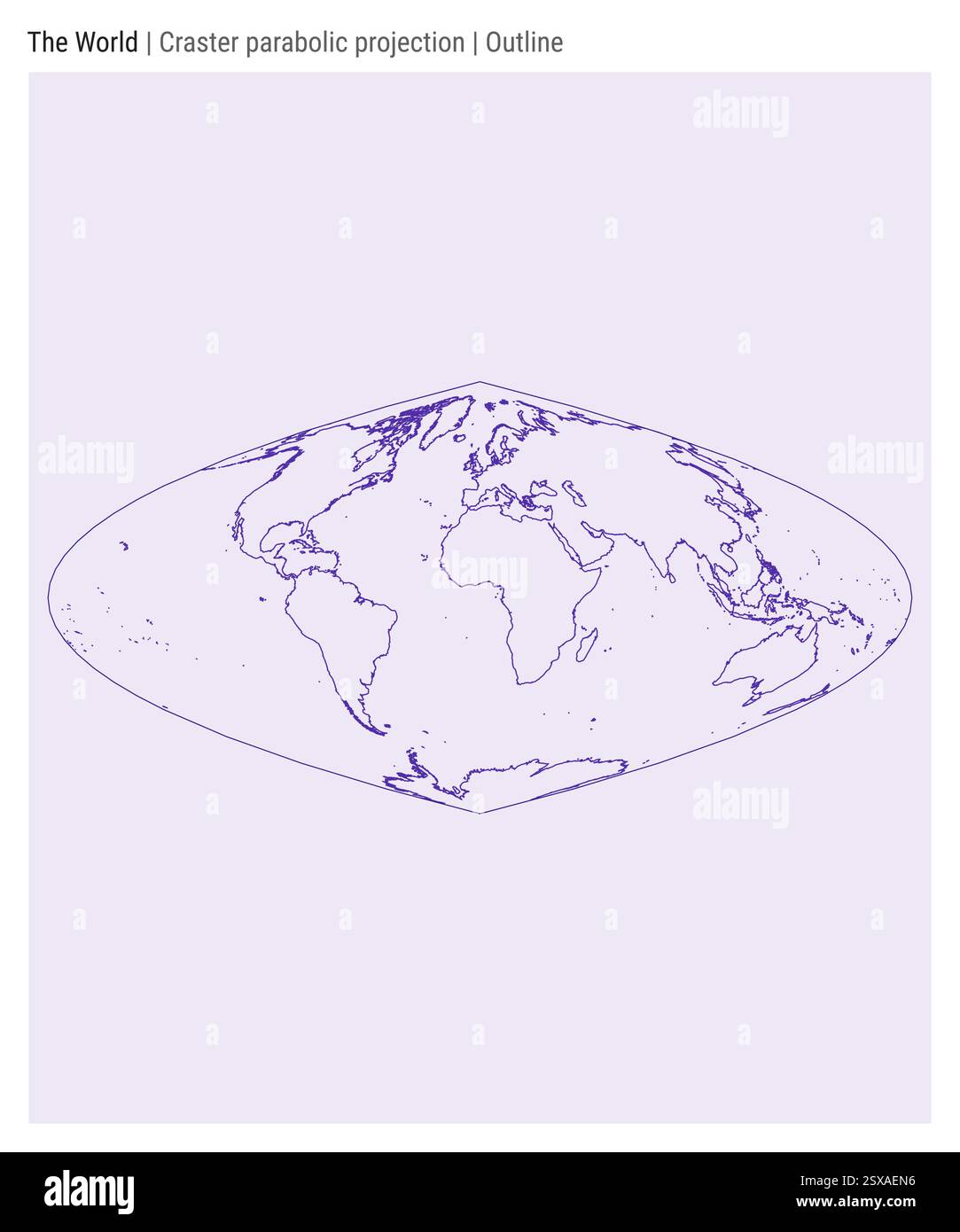 Carte du monde. Projection parabolique Craster. Style de contour. Carte du monde détaillée pour infographies, éducation, rapports, présentations. Illustration de Vecteur