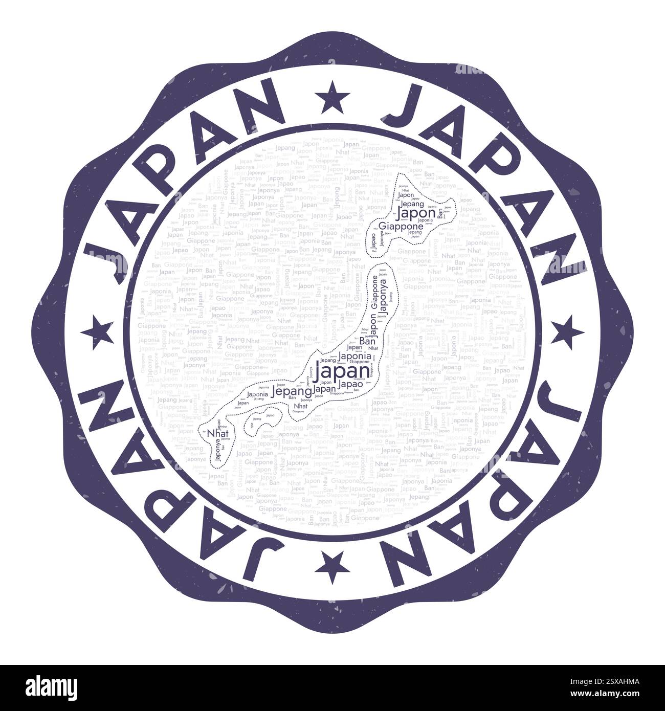 Logo Japon. Badge pays attrayant avec nuage de mots en forme de Japon. Emblème rond avec le nom du pays. Illustration vectorielle impressionnante. Illustration de Vecteur