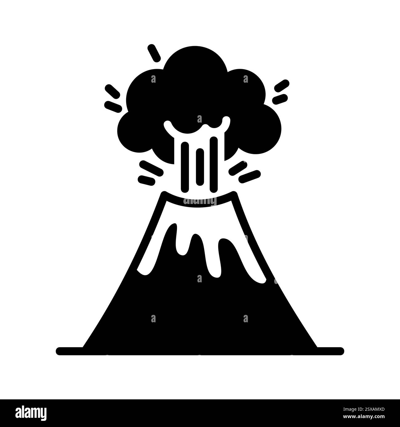 Icône solide de vecteur de volcan. Magma de lave. Éruption volcanique. Signe de la nature. Symbole graphique pour le site Web de voyage et de tourisme et la conception d'applications, logo, application, interface utilisateur Illustration de Vecteur