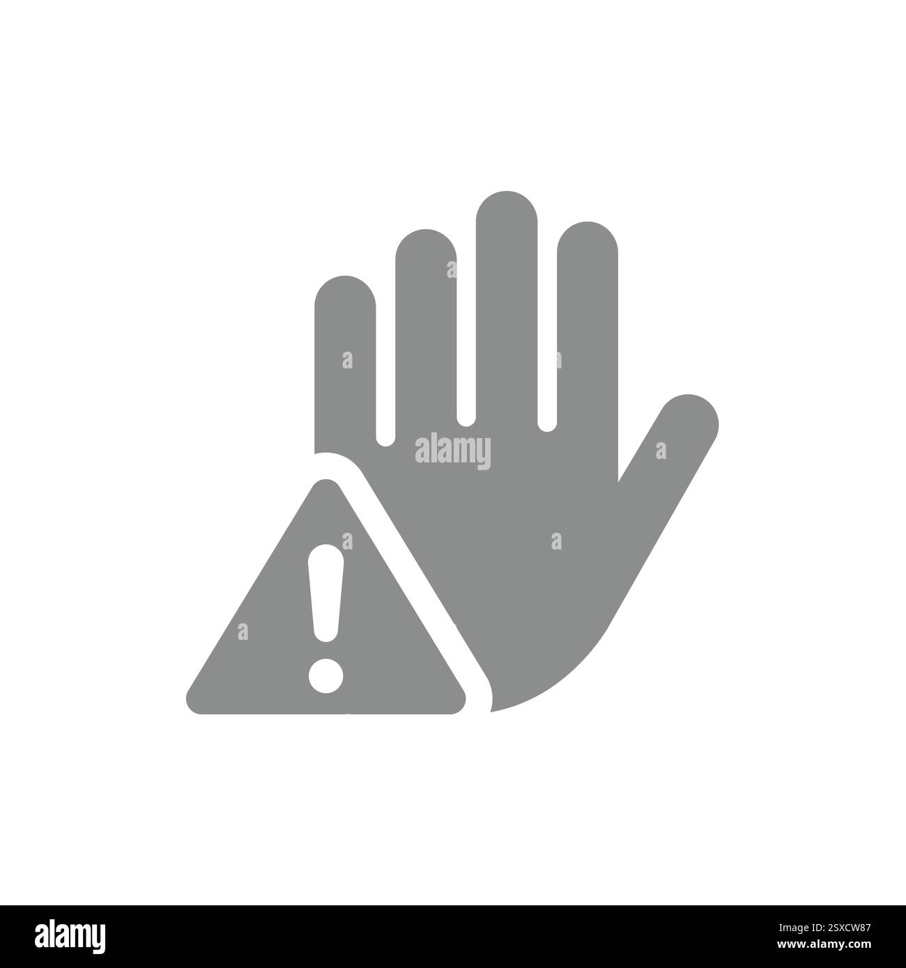 Icône de vecteur de message d'erreur d'avertissement. Main et triangle d'exclamation, symbole d'attention. Illustration de Vecteur