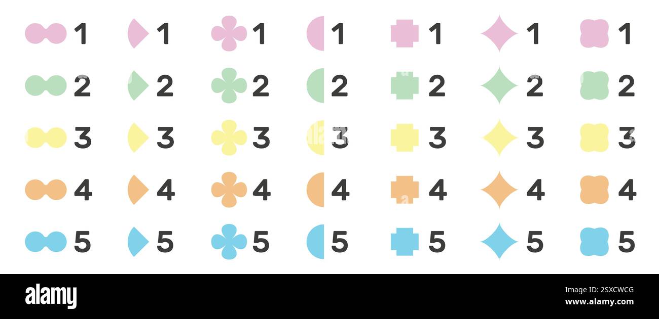 Ensemble de puces de couleur tendance. Étapes 1 à 5 Illustration de Vecteur