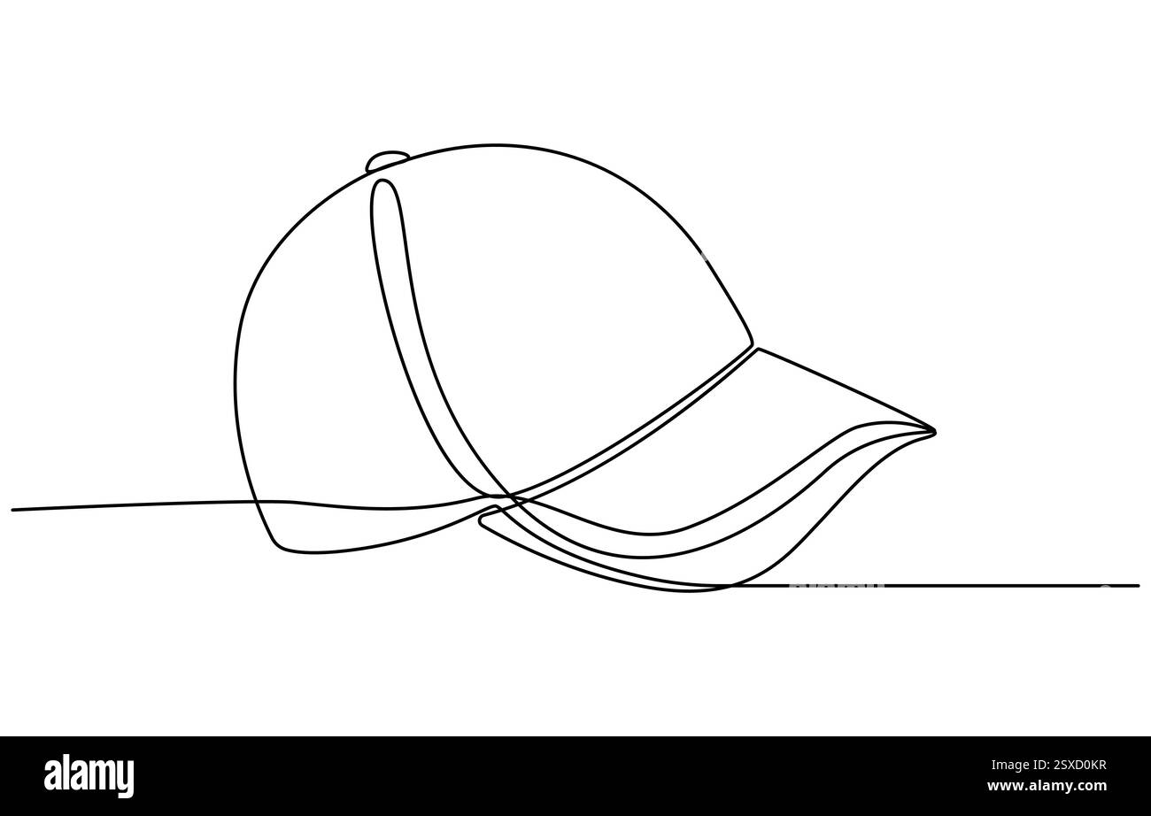 Chapeau chapeau continue illustration vectorielle de dessin d'une ligne, chapeau de chapeau d'aventure de randonnée, voyage, voyage, dessin de ligne continu de casquette de baseball Illustration de Vecteur