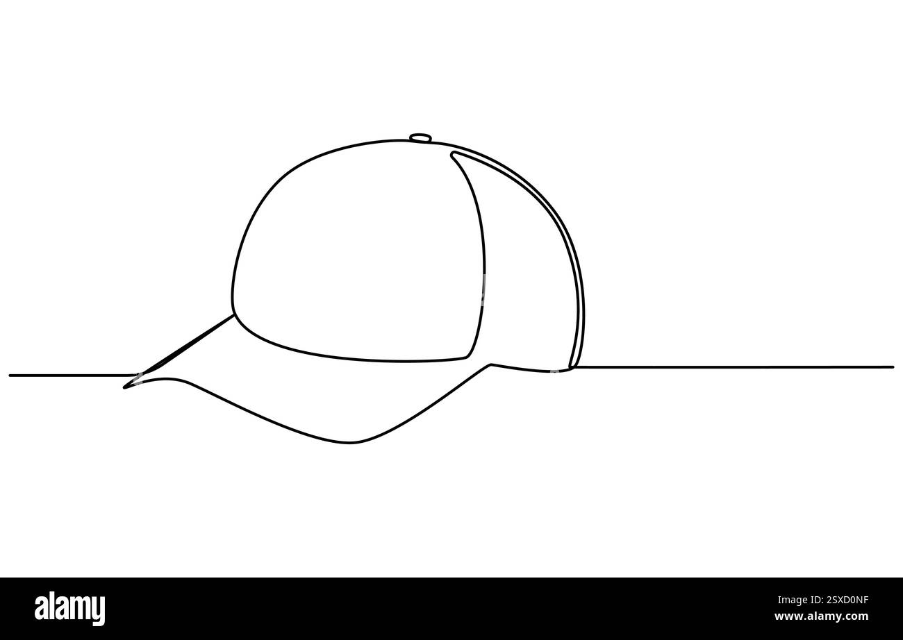 Chapeau chapeau continue illustration vectorielle de dessin d'une ligne, chapeau de chapeau d'aventure de randonnée, voyage, voyage, dessin de ligne continu de casquette de baseball Illustration de Vecteur