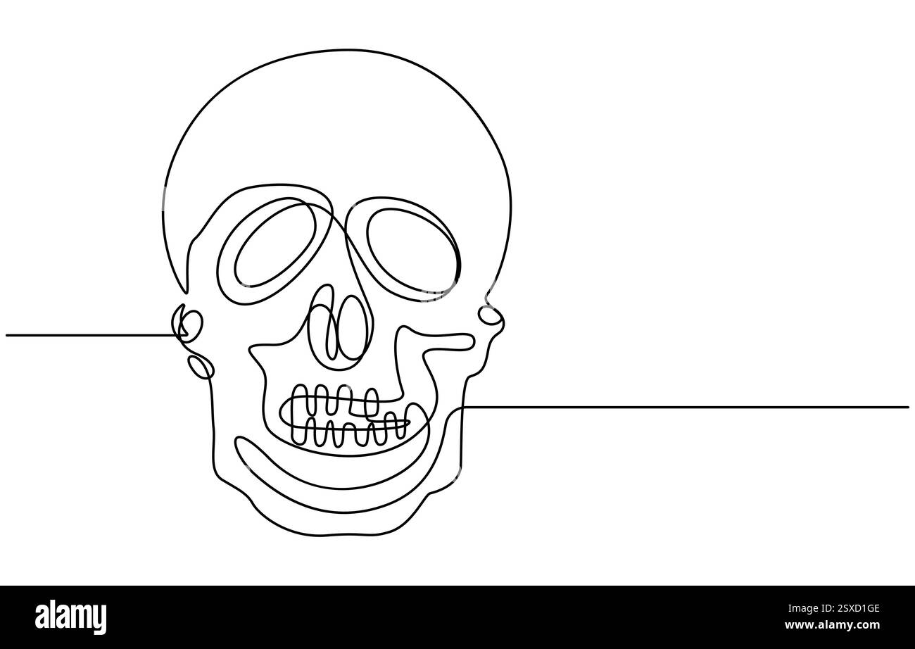 Dessin continu d'une ligne du crâne humain Illustration de Vecteur