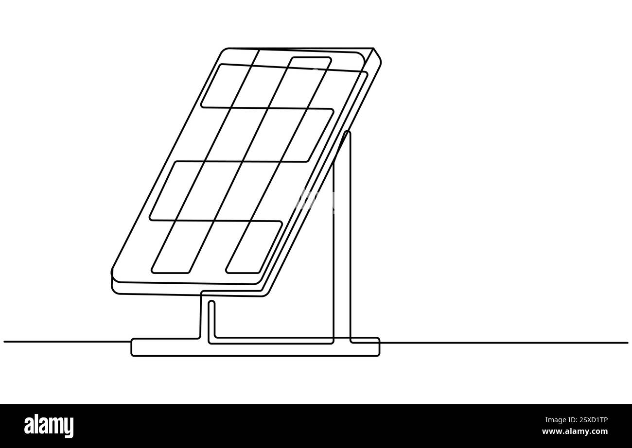Un dessin au trait continu de panneau solaire avec soleil Illustration de Vecteur