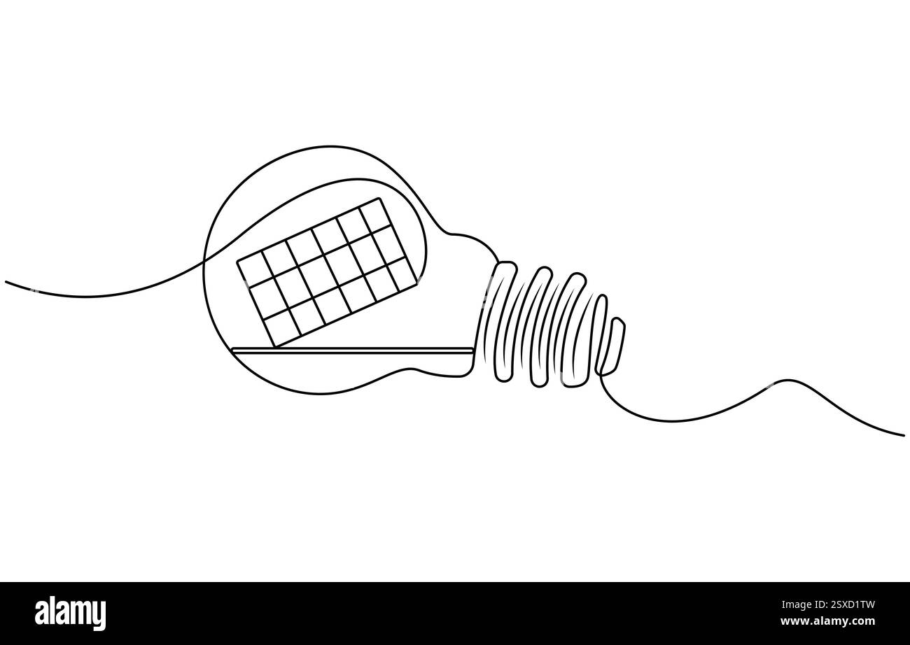 Un dessin au trait continu de panneau solaire avec soleil Illustration de Vecteur